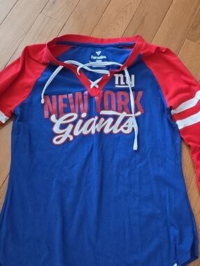 Fanatics New York Giants Kids Raglan Lace-Up Tee - Blue/Red